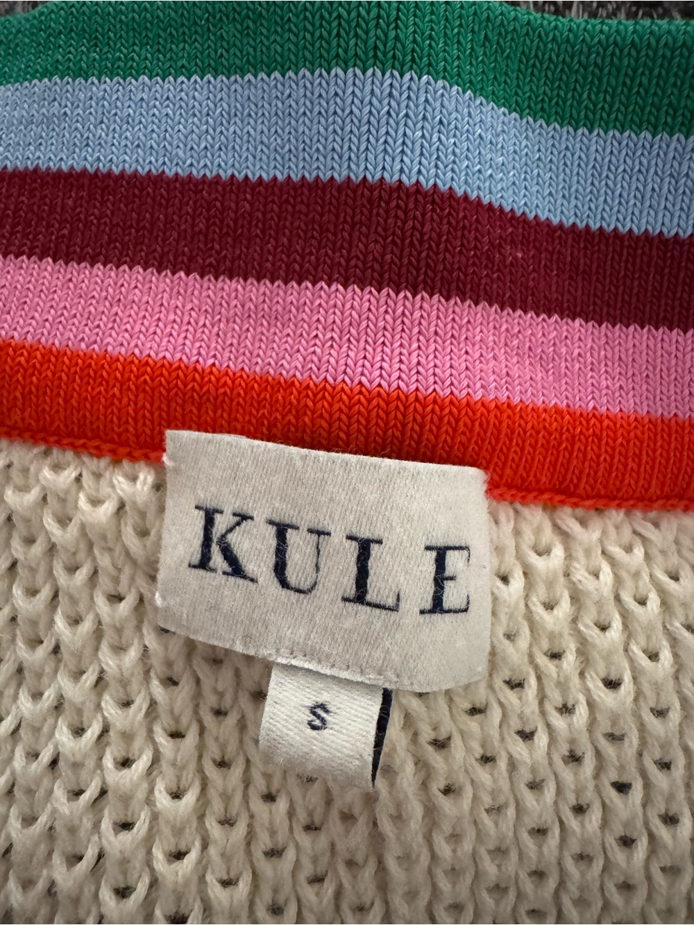 KULE raven Navy and Cream Striped Cardigan with Multicolor Trim - Picture 5 of 5